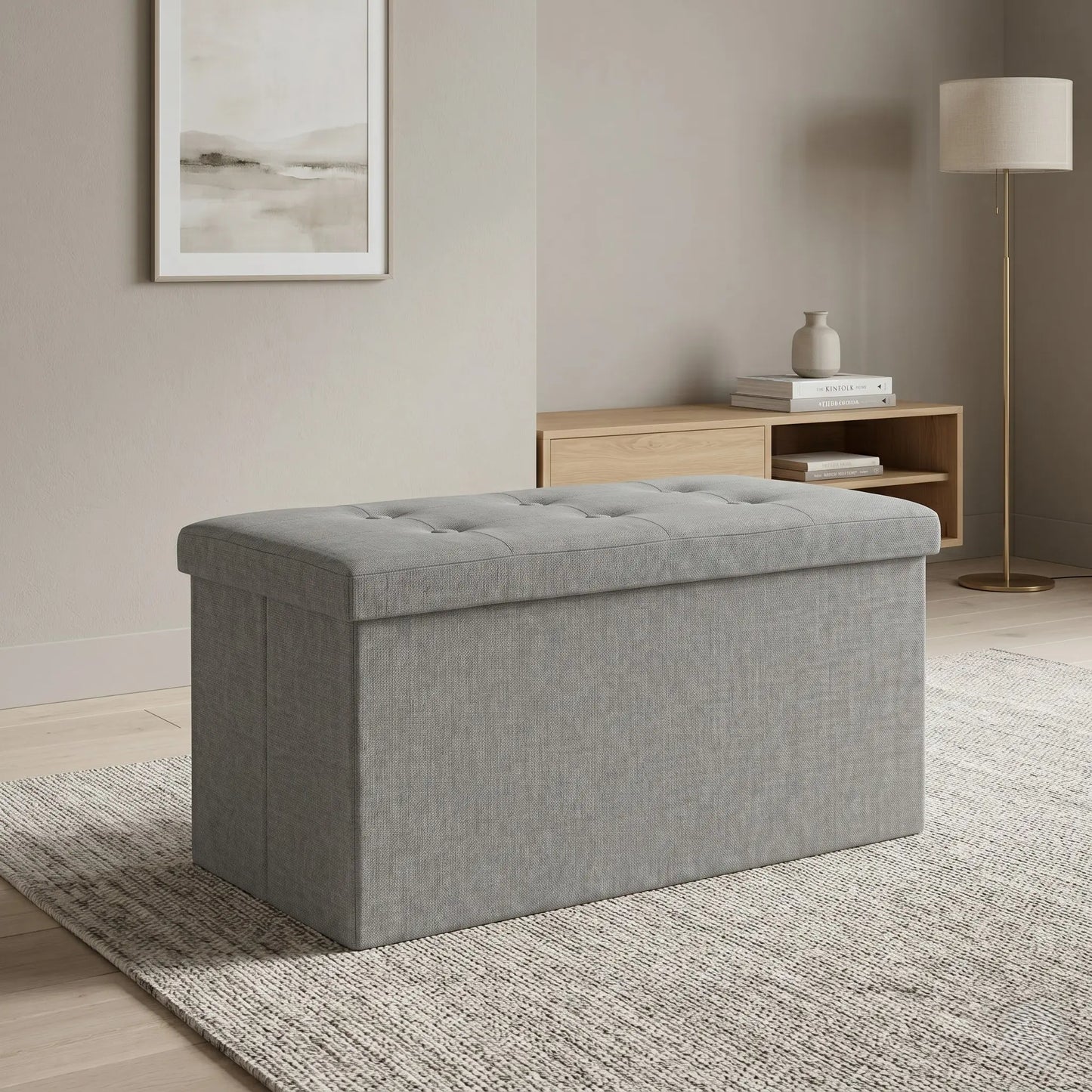 30" Tufted UpholsteredFolding Storage Ottoman Bench