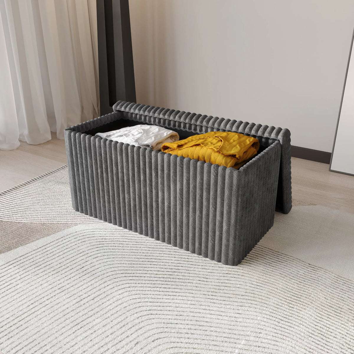 30" Tufted UpholsteredFolding Storage Ottoman Bench