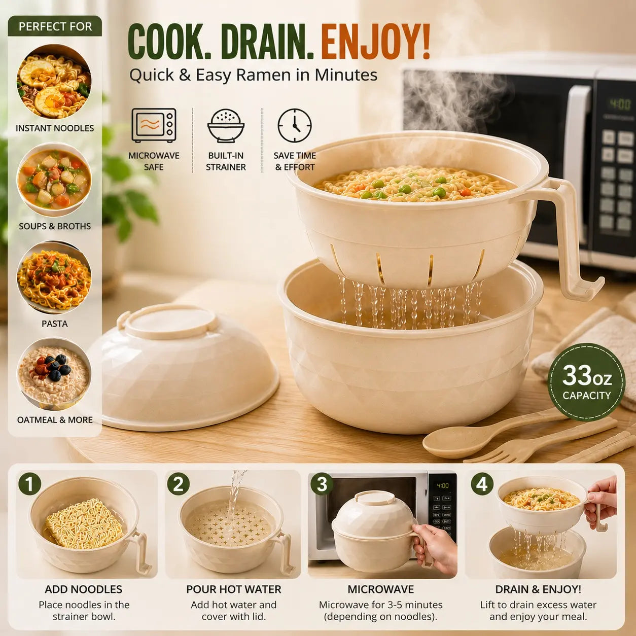 Microwave Ramen Bowl Set withHandle
