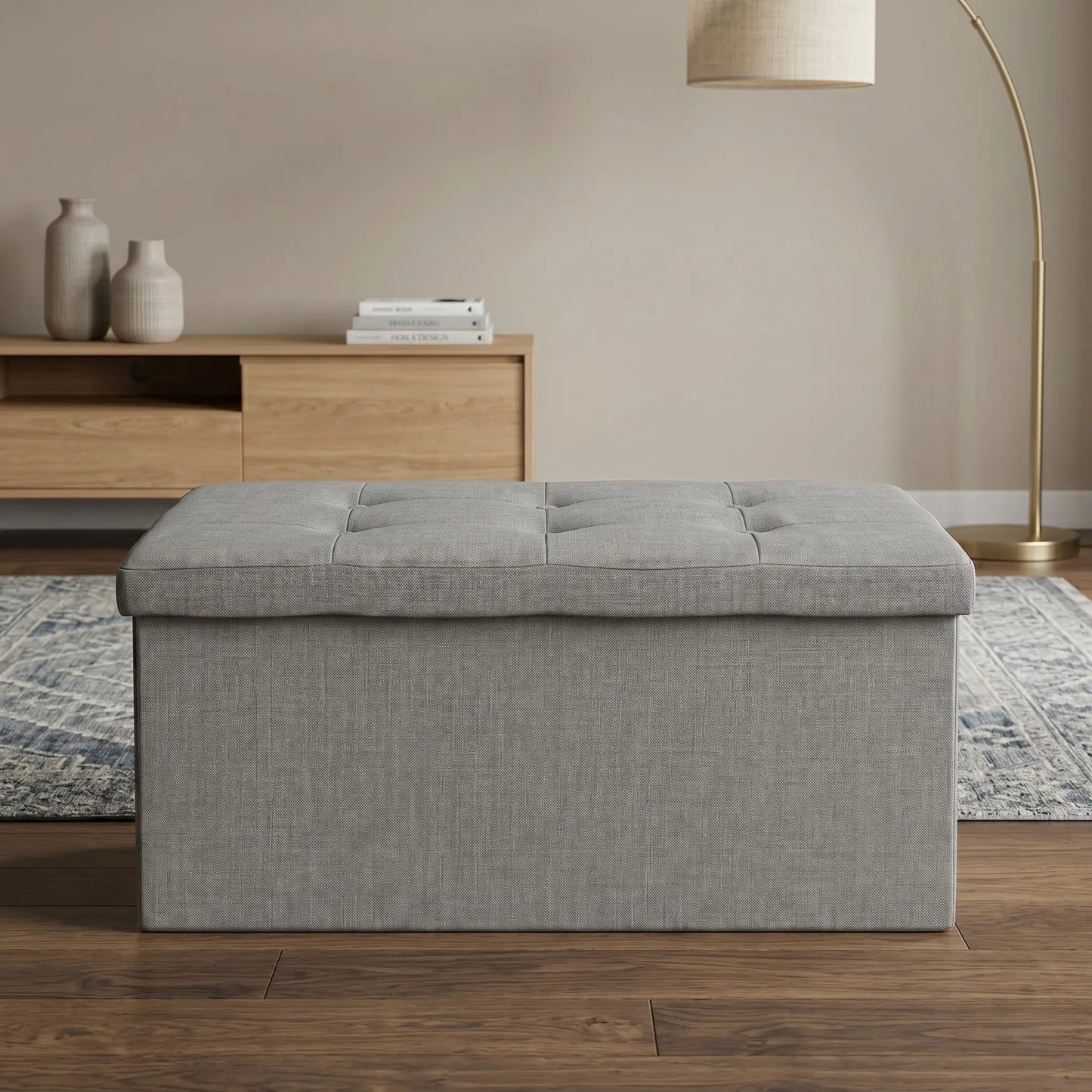 30" Tufted UpholsteredFolding Storage Ottoman Bench