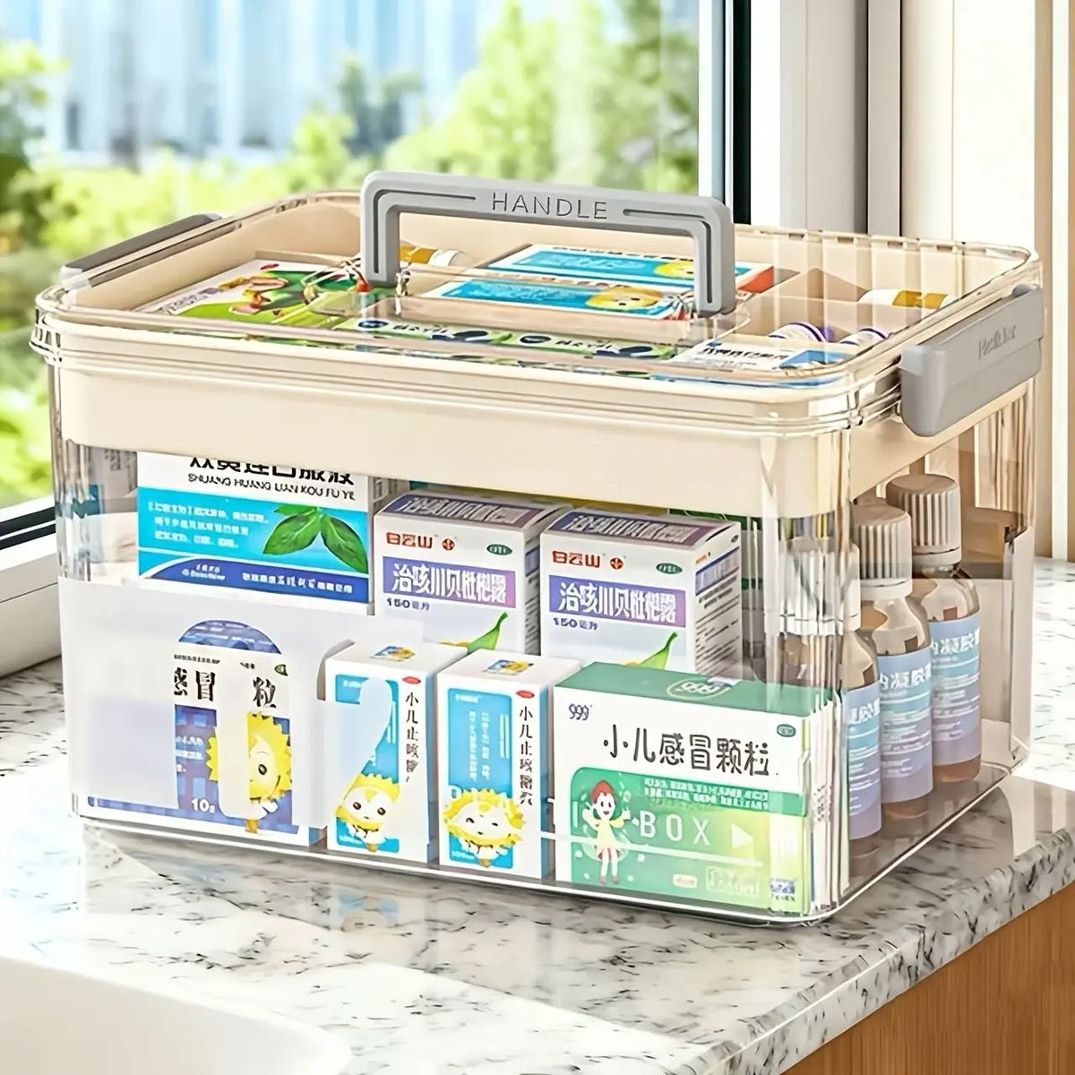 Clear Transparent Medicine Storage Box withHandle