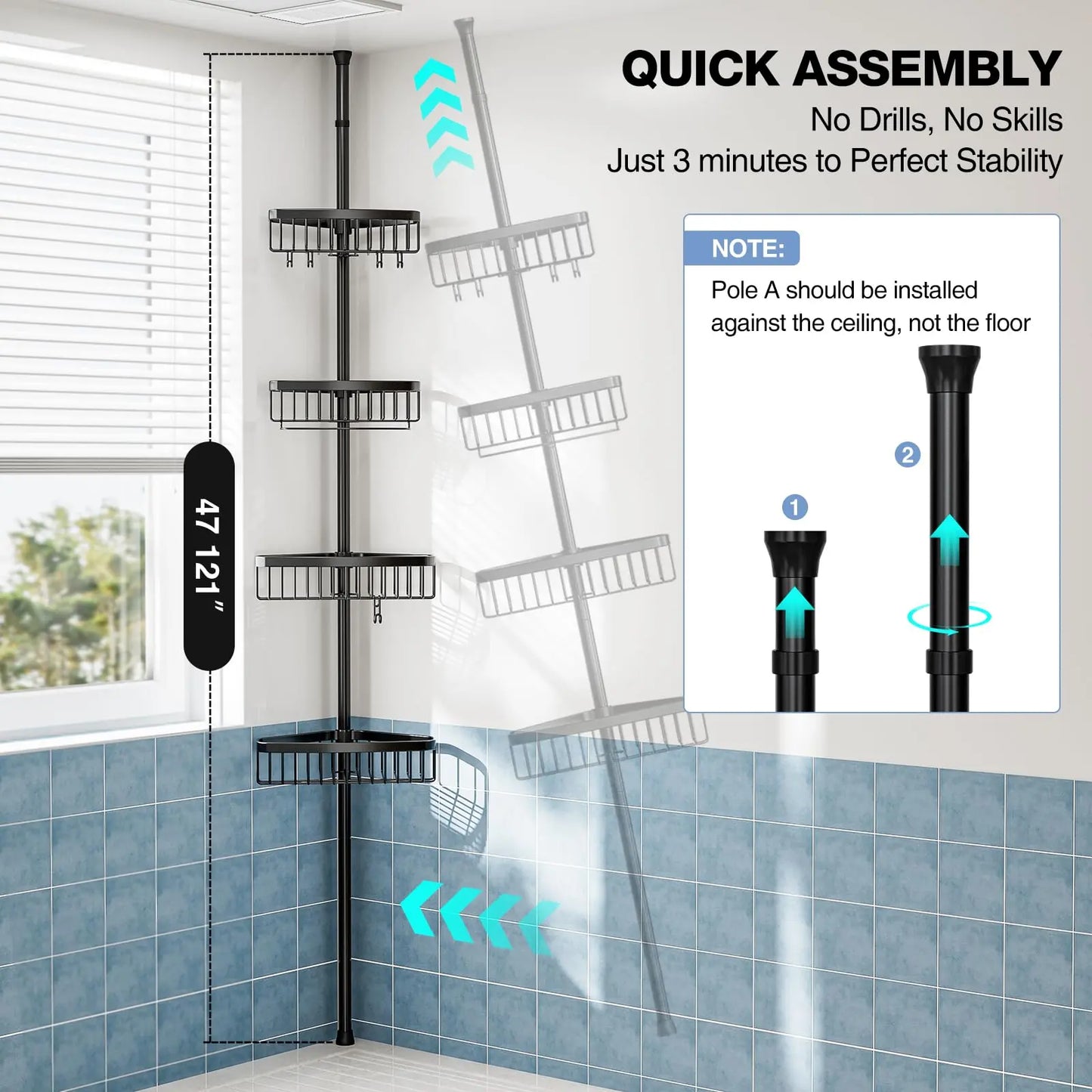 4 Tier Adjustable Corner Shower Caddy