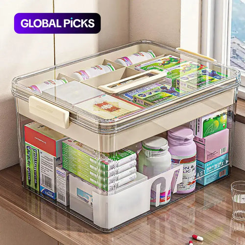 Clear Transparent Medicine Storage Box withHandle